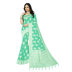 Mayawye Women's Cotton Printed Saree With Unstitched Blouse 5.5Mtr (Rama)