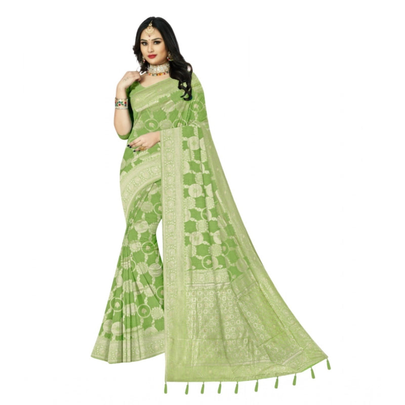 Mayawye Women's Cotton Printed Saree With Unstitched Blouse 5.5Mtr (Green)