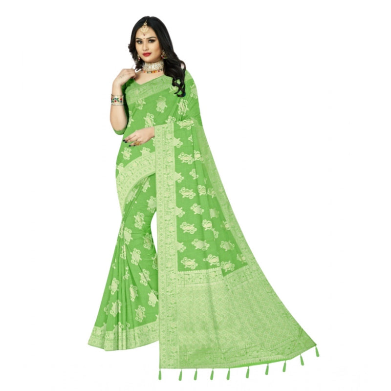 Mayawye Women's Cotton Printed Saree With Unstitched Blouse 5.5Mtr (Green)