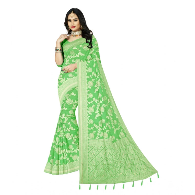 Mayawye Women's Cotton Printed Saree With Unstitched Blouse 5.5Mtr (Green)