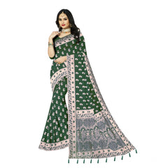 Mayawye Women's Satin Printed Saree With Unstitched Blouse 5.5Mtr (Green)