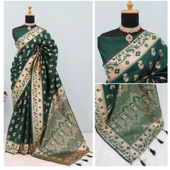 Mayawye Women's Satin Printed Saree With Unstitched Blouse 5.5Mtr (Green)