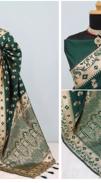 Mayawye Women's Satin Printed Saree With Unstitched Blouse 5.5Mtr (Green)