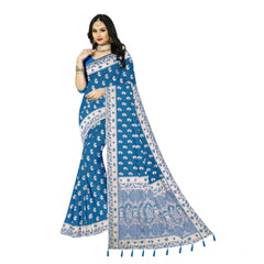 Mayawye Women's Satin Printed Saree With Unstitched Blouse 5.5Mtr (Aqua Blue)