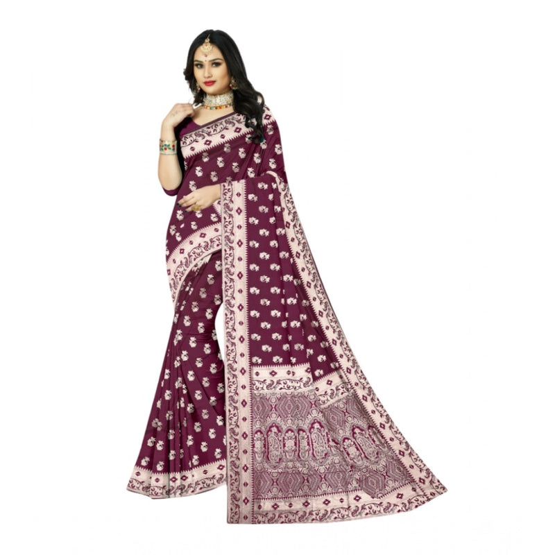 Mayawye Women's Satin Printed Saree With Unstitched Blouse 5.5Mtr (Brown)