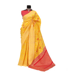 Mayawye Women's Banarasi Printed Saree With Unstitched Blouse 5.5Mtr (Yellow)