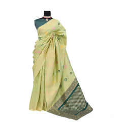 Mayawye Women's Banarasi Printed Saree With Unstitched Blouse 5.5Mtr (Light Green)
