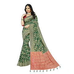 Mayawye Women's Banarasi Printed Saree With Unstitched Blouse 5.5Mtr (Green)