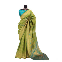 Mayawye Women's Banarasi Printed Saree With Unstitched Blouse 5.5Mtr (Mehendi Green)
