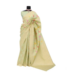 Mayawye Women's Banarasi Printed Saree With Unstitched Blouse 5.5Mtr (Pista)