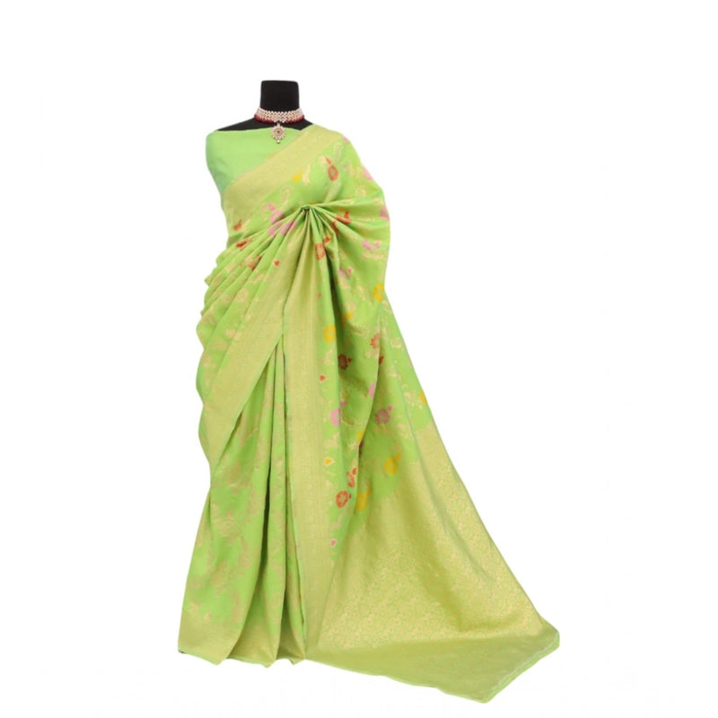 Mayawye Women's Banarasi Printed Saree With Unstitched Blouse 5.5Mtr (Green)