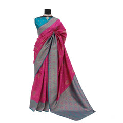 Mayawye Women's Banarasi Printed Saree With Unstitched Blouse 5.5Mtr (Rani)