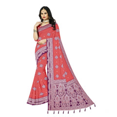 Mayawye Women's Cotton Printed Saree With Unstitched Blouse 5.5Mtr (Peach)