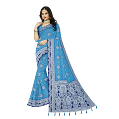 Mayawye Women's Cotton Printed Saree With Unstitched Blouse 5.5Mtr (Firozi)