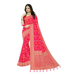 Mayawye Women's Banarasi Printed Saree With Unstitched Blouse 5.5Mtr (Rani)