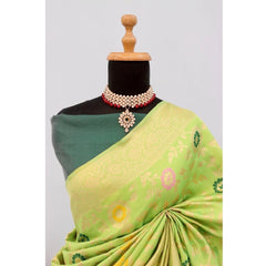 Mayawye Women's Banarasi Printed Saree With Unstitched Blouse 5.5Mtr (Green)