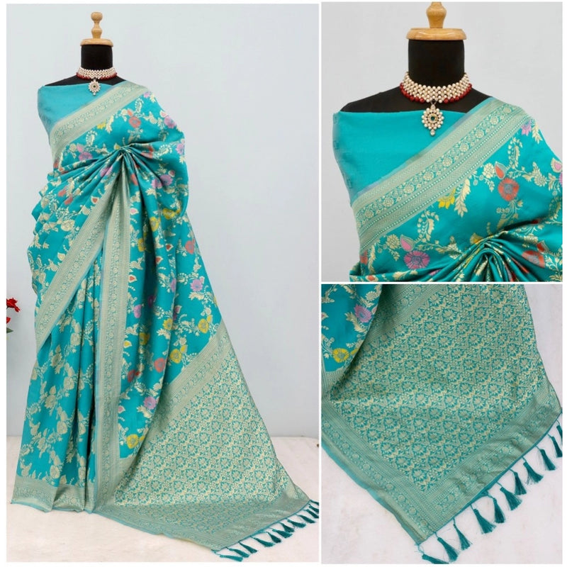 Mayawye Women's Banarasi Printed Saree With Unstitched Blouse 5.5Mtr (Rama)