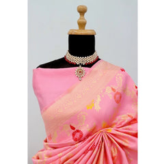 Mayawye Women's Banarasi Printed Saree With Unstitched Blouse 5.5Mtr (Pink)