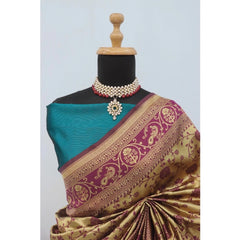 Mayawye Women's Banarasi Printed Saree With Unstitched Blouse 5.5Mtr (Purple)