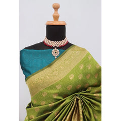 Mayawye Women's Banarasi Printed Saree With Unstitched Blouse 5.5Mtr (Mehendi Green)