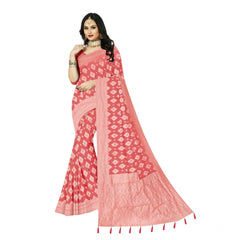 Mayawye Women's Cotton Printed Saree With Unstitched Blouse 5.5Mtr (Peach)