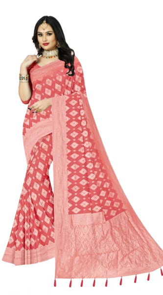 Mayawye Women's Cotton Printed Saree With Unstitched Blouse 5.5Mtr (Peach)