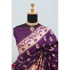Mayawye Women's Satin Printed Saree With Unstitched Blouse 5.5Mtr (Purple)