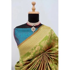 Mayawye Women's Banarasi Printed Saree With Unstitched Blouse 5.5Mtr (Mehendi Green)