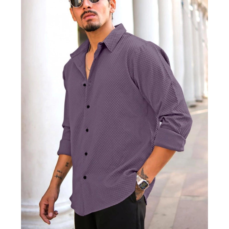 Mayawye Men's Casual Popcorn Self-design Full Sleeve Collar Shirt (Wine)