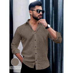 Mayawye Men's Casual PollyCotton Textured Full Sleeve Collar Shirt (Grey)