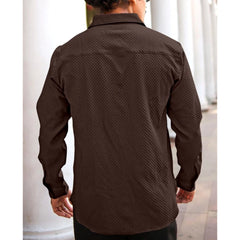 Mayawye Men's Casual Popcorn Self-design Full Sleeve Collar Shirt (Brown)