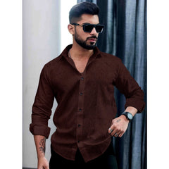 Mayawye Men's Casual PollyCotton Self-design Full Sleeve Collar Shirt (Brown)
