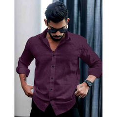 Mayawye Men's Casual PollyCotton Self-design Full Sleeve Collar Shirt (Wine)