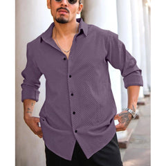 Mayawye Men's Casual Popcorn Self-design Full Sleeve Collar Shirt (Wine)