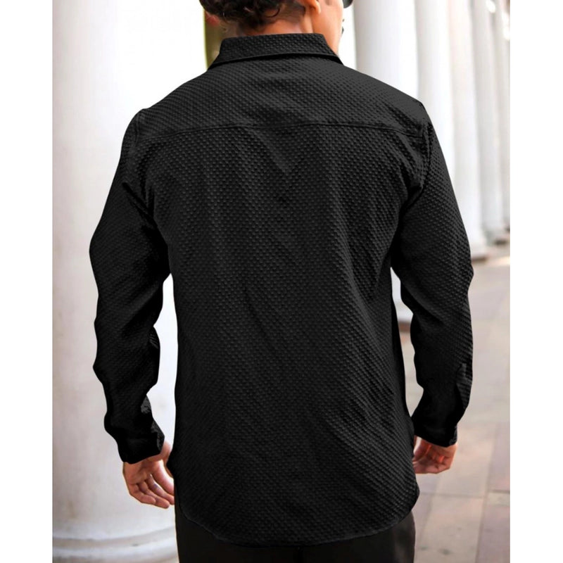 Mayawye Men's Casual Popcorn Self-design Full Sleeve Collar Shirt (Black)