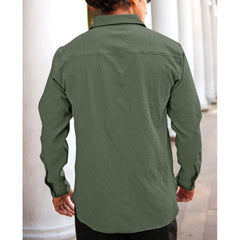 Mayawye Men's Casual Popcorn Self-design Full Sleeve Collar Shirt (Green)
