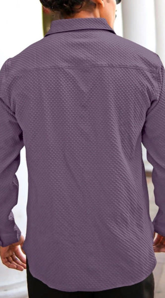 Mayawye Men's Casual Popcorn Self-design Full Sleeve Collar Shirt (Wine)