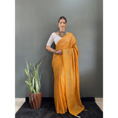Mayawye Women's Chiffon Woven Bollywood Saree With Unstitched Blouse (5.5Mtr, Mustard)