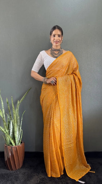 Mayawye Women's Chiffon Woven Bollywood Saree With Unstitched Blouse (5.5Mtr, Mustard)