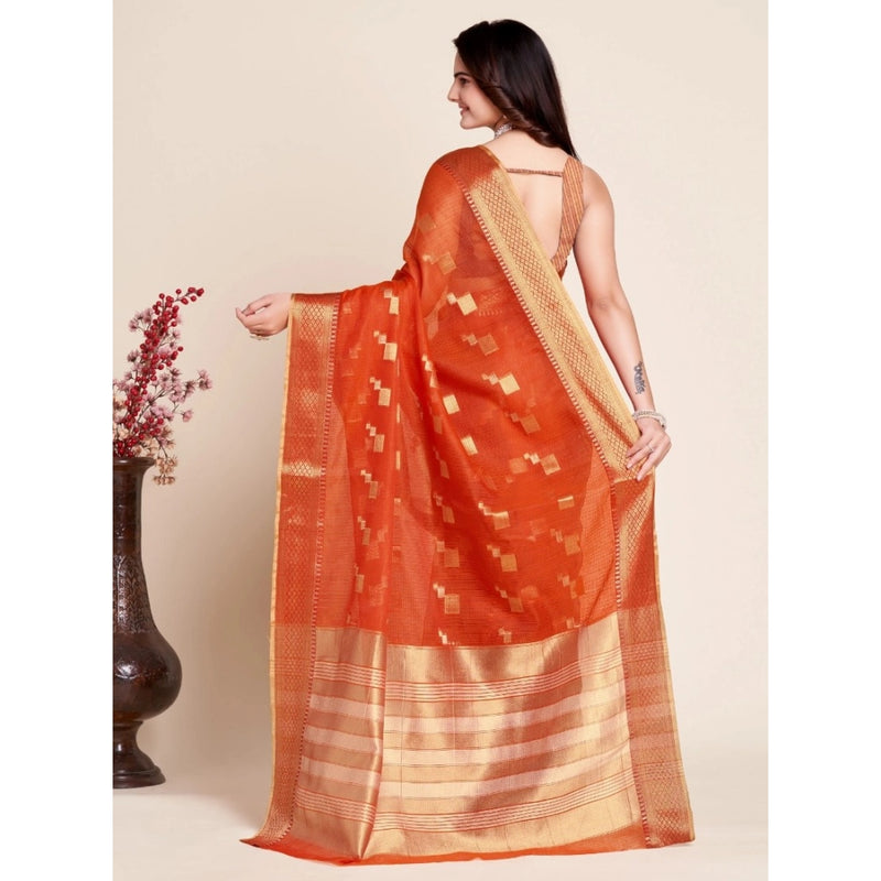 Mayawye Women's Silk Blend Printed Banarasi Saree With Unstitched Blouse (5.5Mtr, Red)