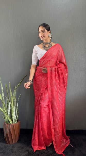 Mayawye Women's Chiffon Woven Bollywood Saree With Unstitched Blouse (5.5Mtr, Red)
