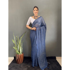 Mayawye Women's Chiffon Woven Bollywood Saree With Unstitched Blouse (5.5Mtr, Navy)