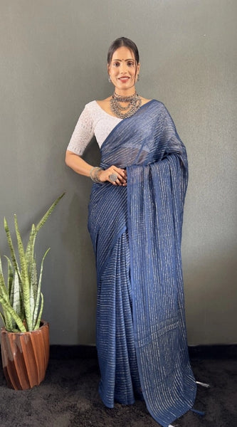 Mayawye Women's Chiffon Woven Bollywood Saree With Unstitched Blouse (5.5Mtr, Navy)