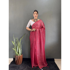 Mayawye Women's Chiffon Woven Bollywood Saree With Unstitched Blouse (5.5Mtr, Pink)