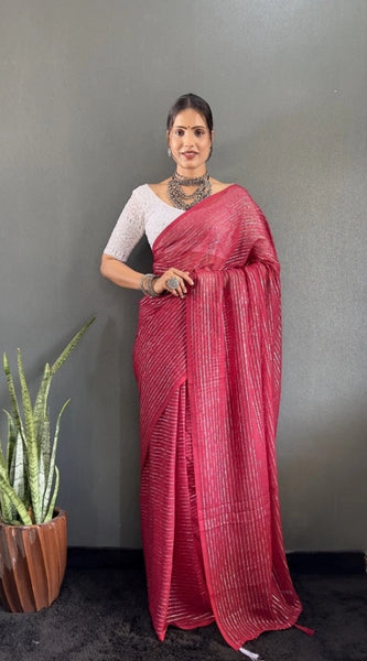 Mayawye Women's Chiffon Woven Bollywood Saree With Unstitched Blouse (5.5Mtr, Pink)