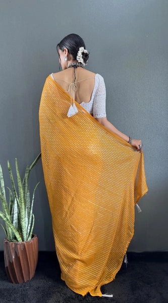 Mayawye Women's Chiffon Woven Bollywood Saree With Unstitched Blouse (5.5Mtr, Mustard)