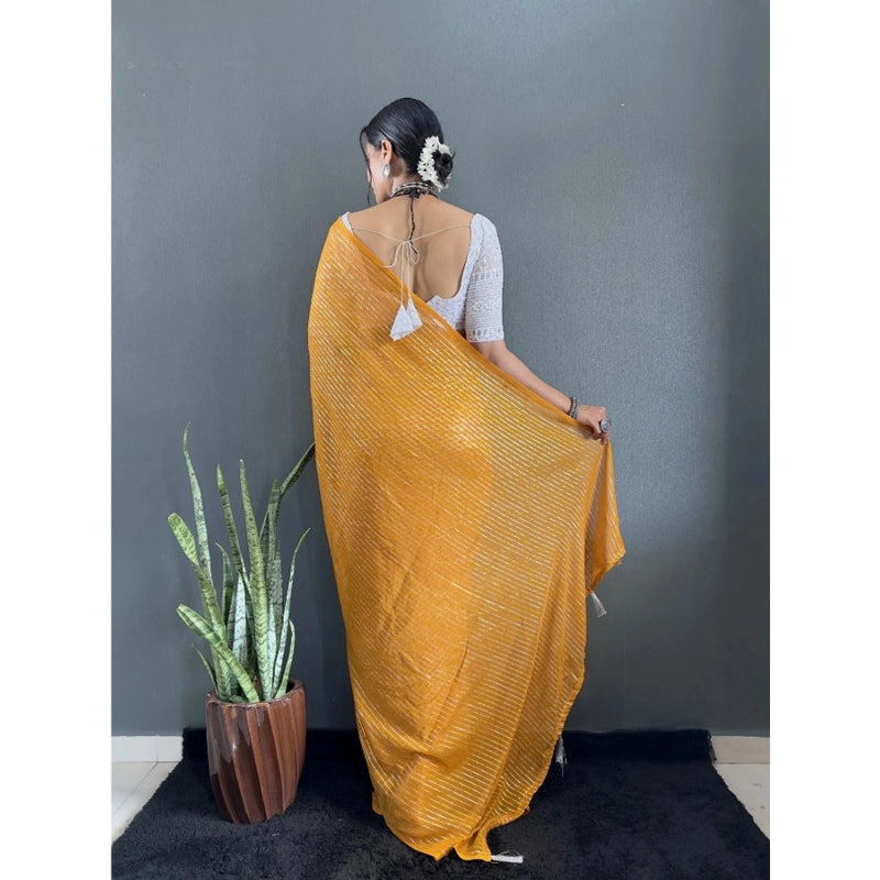 Mayawye Women's Chiffon Woven Bollywood Saree With Unstitched Blouse (5.5Mtr, Mustard)