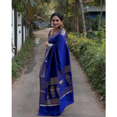 Mayawye Women's Silk Woven Kanjivaram Saree With Unstitched Blouse (5.5Mtr, Blue)