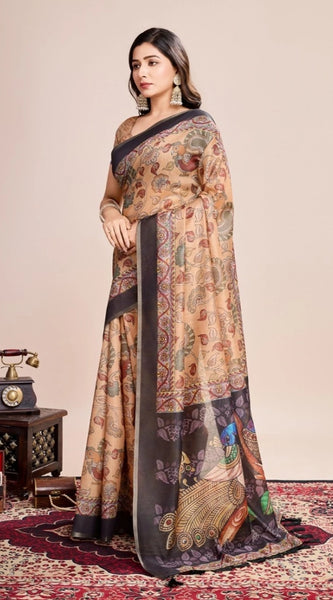 Mayawye Women's Georgette Embroidered  Saree With Unstitched Blouse (5.5Mtr, Brown)