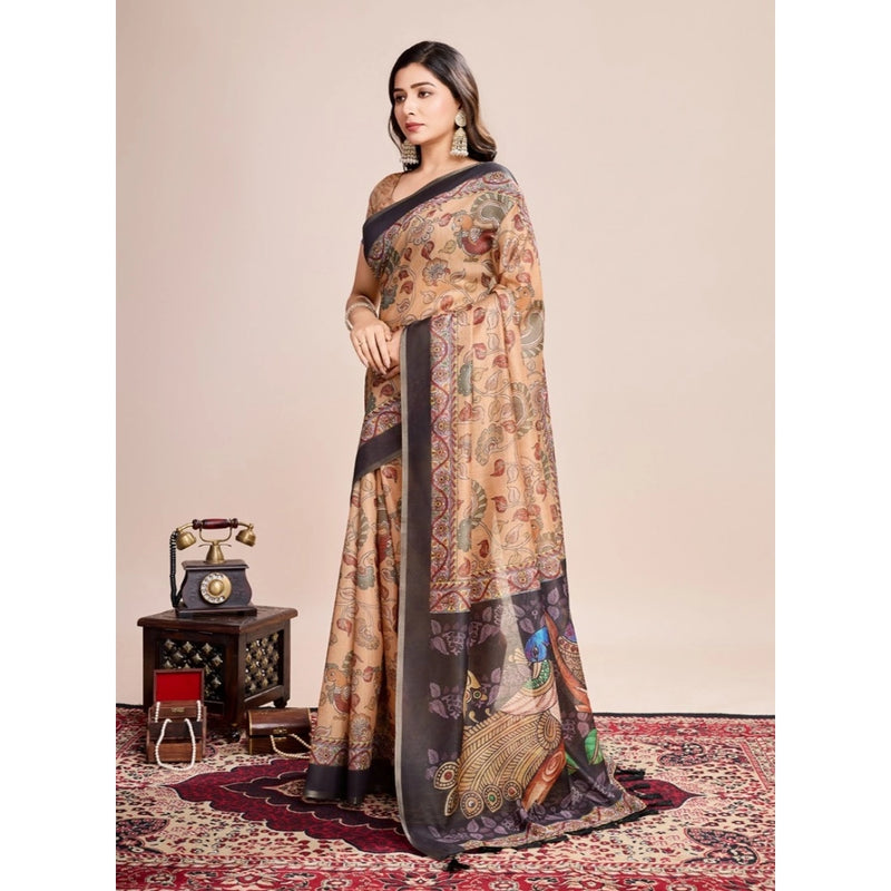 Mayawye Women's Georgette Embroidered  Saree With Unstitched Blouse (5.5Mtr, Brown)